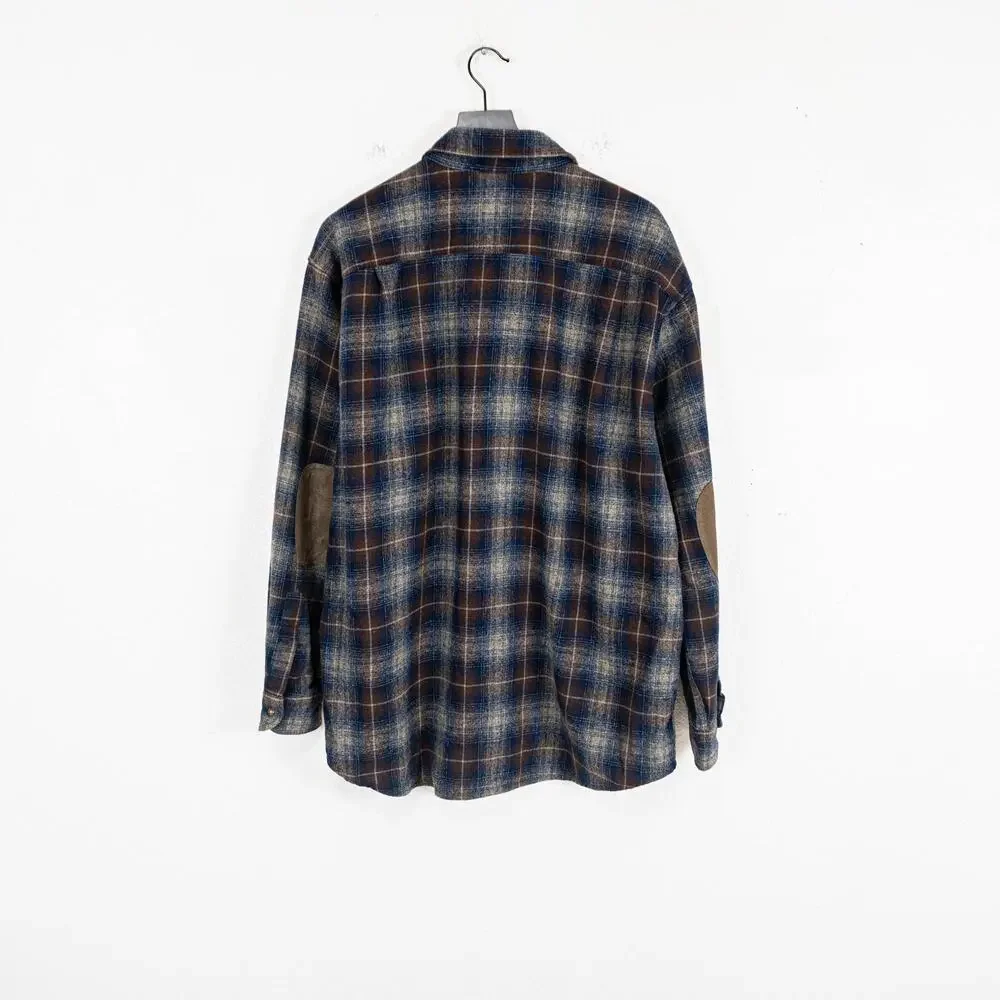 vtg Pendleton Men's Virgin Wool Flannel Shirt Suade elbow patch size XL